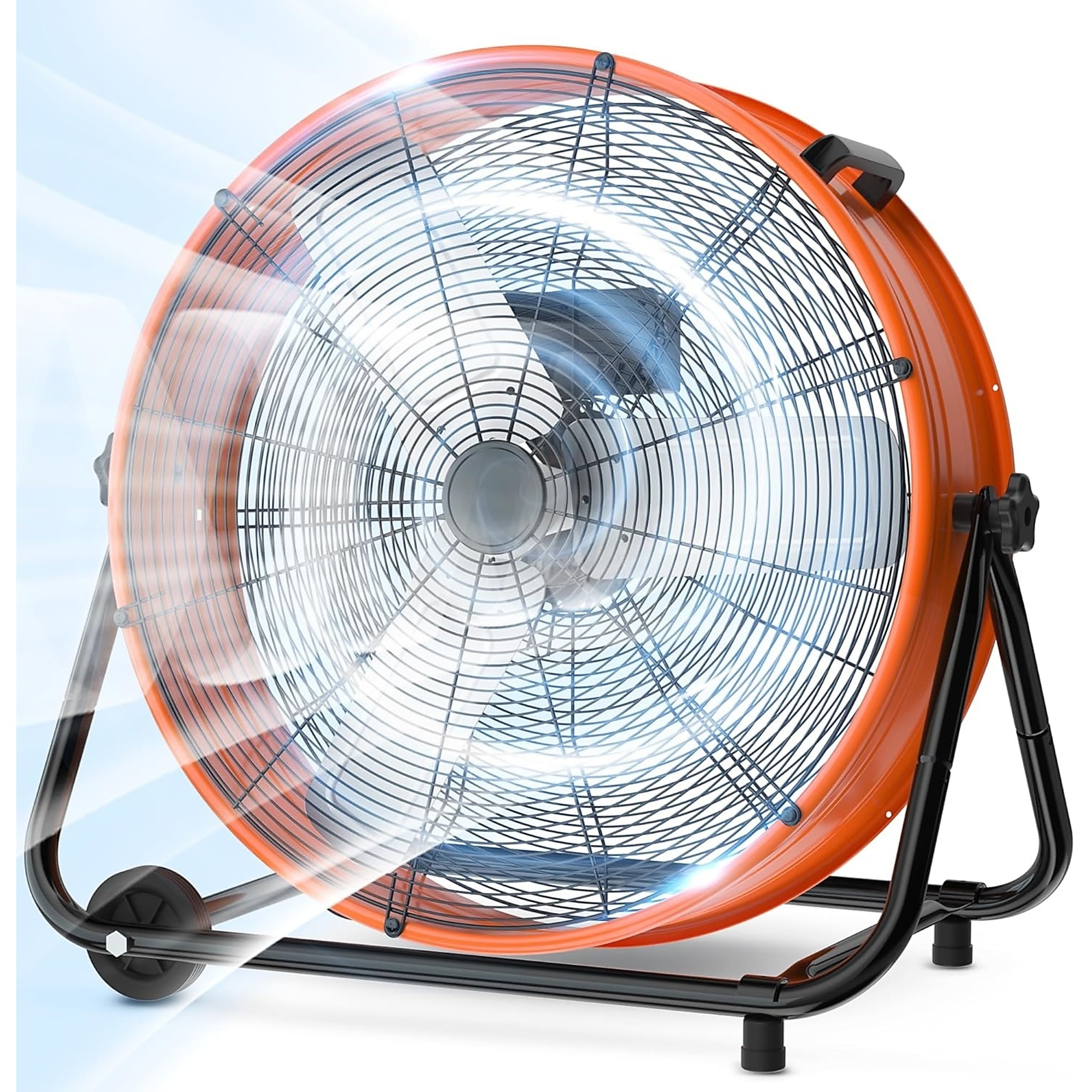EdenDirect Industrial Drum Fan — 24in., 3 Speeds, 1/3 HP PSC Motor, 360° Adjustable Tilt, Low Noise, Orange, Model# NTE-24T-Orange